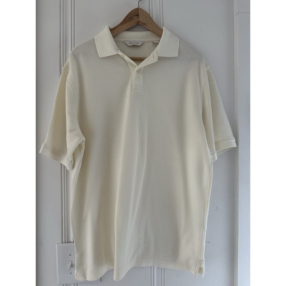 Supima Cotton Polo Shirt Mens M‎ Ivory Golf Casual Classic Roundtree Yorke